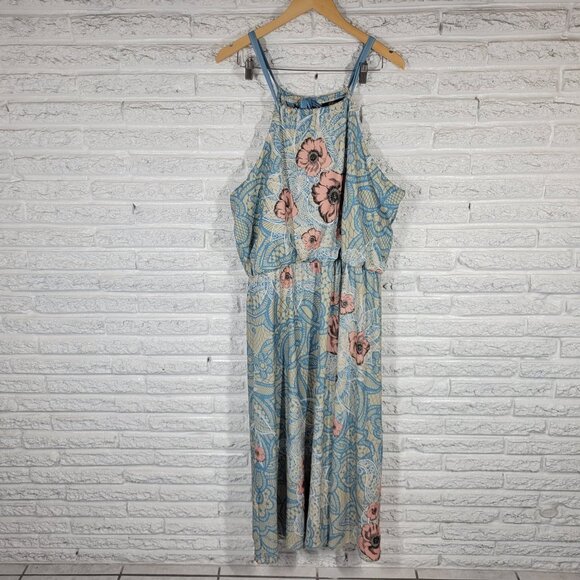 Lily by Firmiana Womens Dress 1XL Plus Maxi Sheath Blue Floral Slip FLO101E - Picture 1 of 11